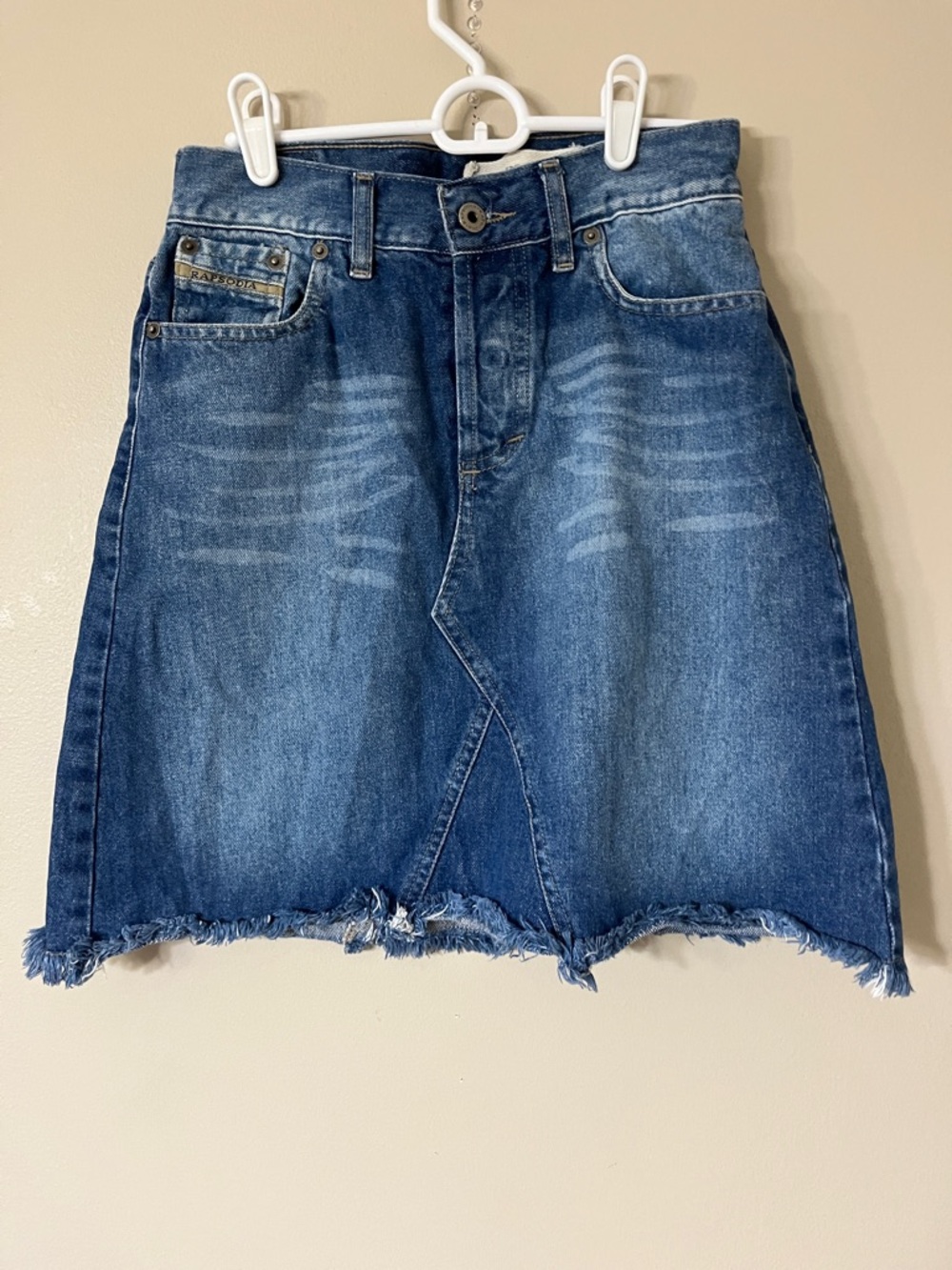 Rhapsody Distressed Blue Denim Mini Skirt